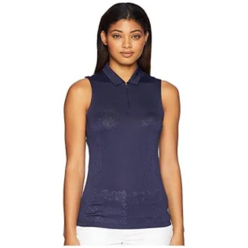Puma Golf Women's Jacquard Sleeveless Golf Polo in Navy Size Small